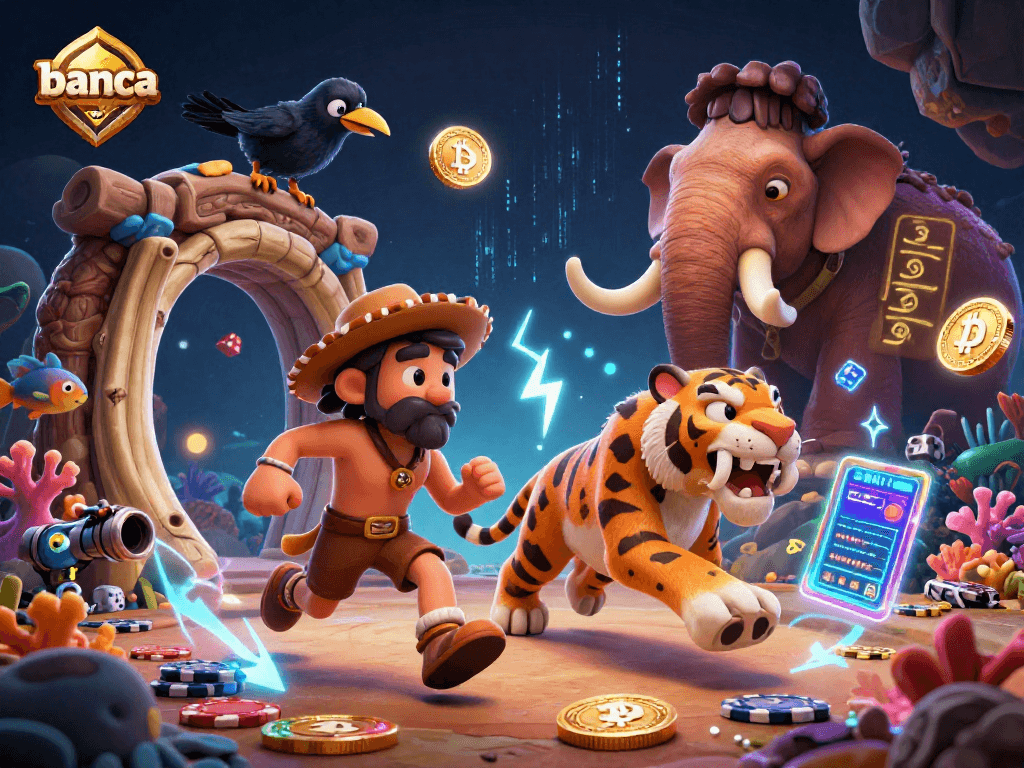 Banca's thrilling underwater casino scene with cartoon characters and marine life engaging in fish shooting games.