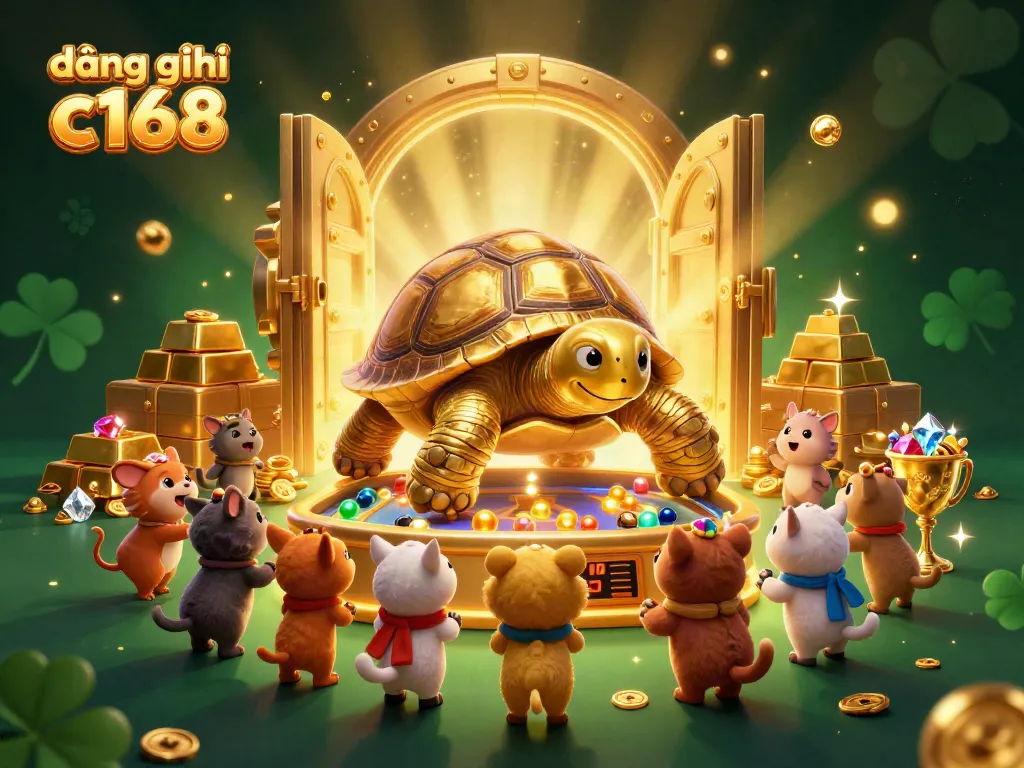 Engage in thrilling casino action with đăng ký c168 featuring a golden tortoise pinball machine and treasure.