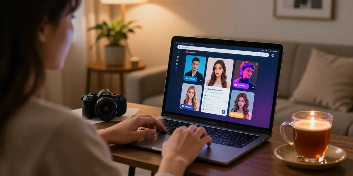 Engaging AI sex chat scene with user interacting with virtual characters in a cozy setting.
