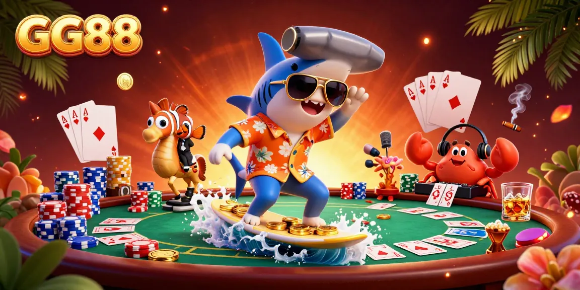 Experience excitement in GG88’s vibrant world with shark and friends at the casino.