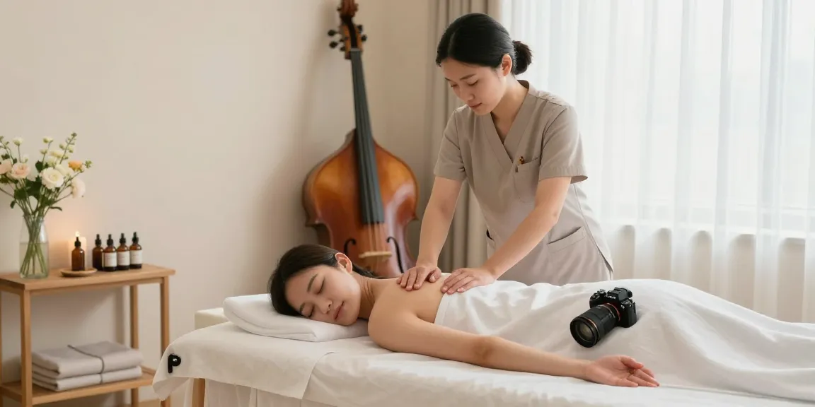 Relaxing 구로출장안마 scene with therapist and client in soothing wellness room